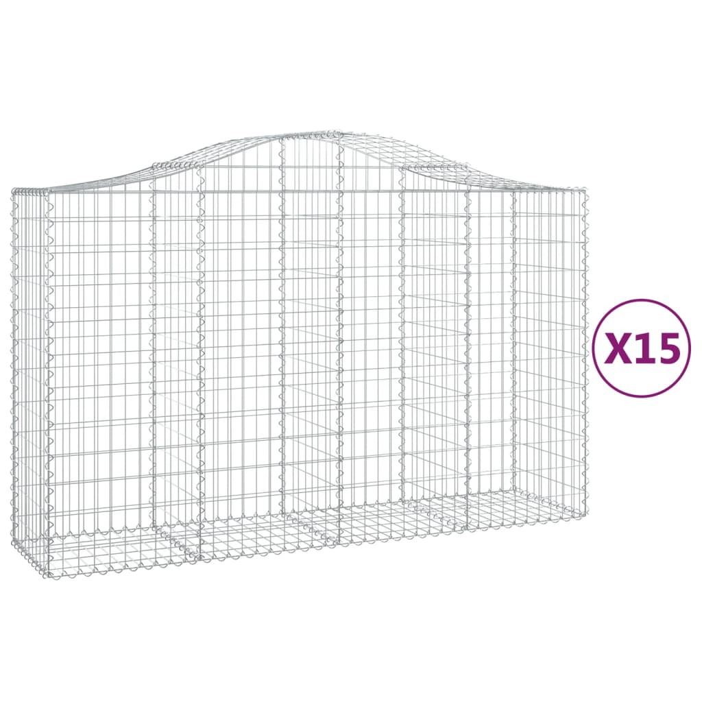 vidaXL Gabions à arc surélevé 15 pcs 200x50x120/140 cm Fer galvanisé