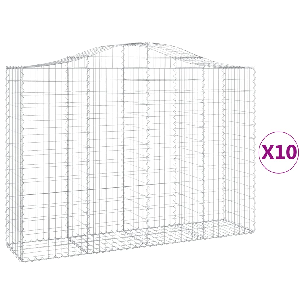 vidaXL Gabionen mit Hochbogen 10Stk. 200x50x140/160cm Verzinktes Eisen