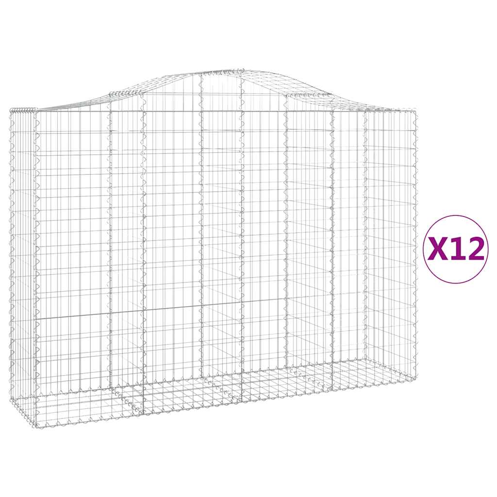 vidaXL Gabionen mit Hochbogen 12Stk. 200x50x140/160cm Verzinktes Eisen