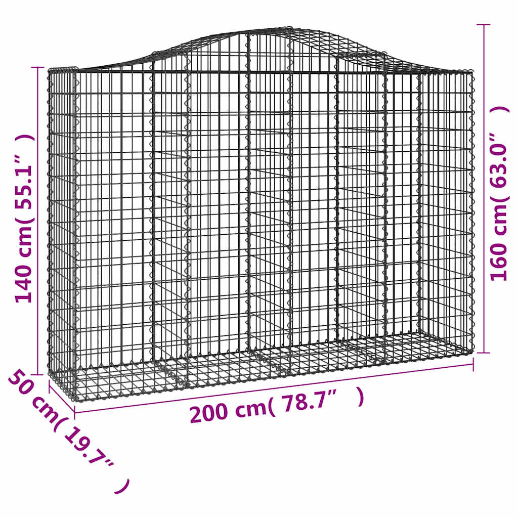 vidaXL Gabionen mit Hochbogen 12Stk. 200x50x140/160cm Verzinktes Eisen