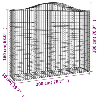 vidaXL Gabionen mit Hochbogen 11Stk. 200x50x160/180cm Verzinktes Eisen