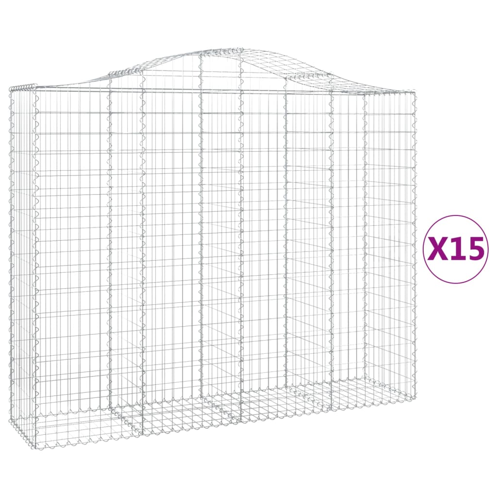vidaXL Gabionen mit Hochbogen 15Stk. 200x50x160/180cm Verzinktes Eisen