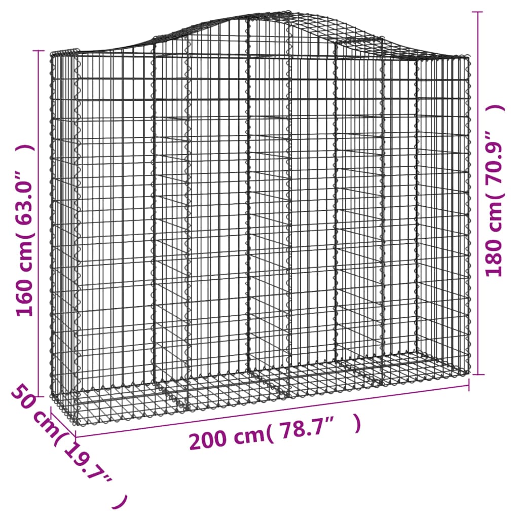 vidaXL Gabionen mit Hochbogen 50Stk. 200x50x160/180cm Verzinktes Eisen