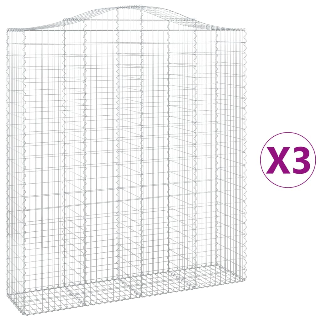 vidaXL Gabions à arc surélevé 3 pcs. 200x50x220/240cm Fer galvanisé