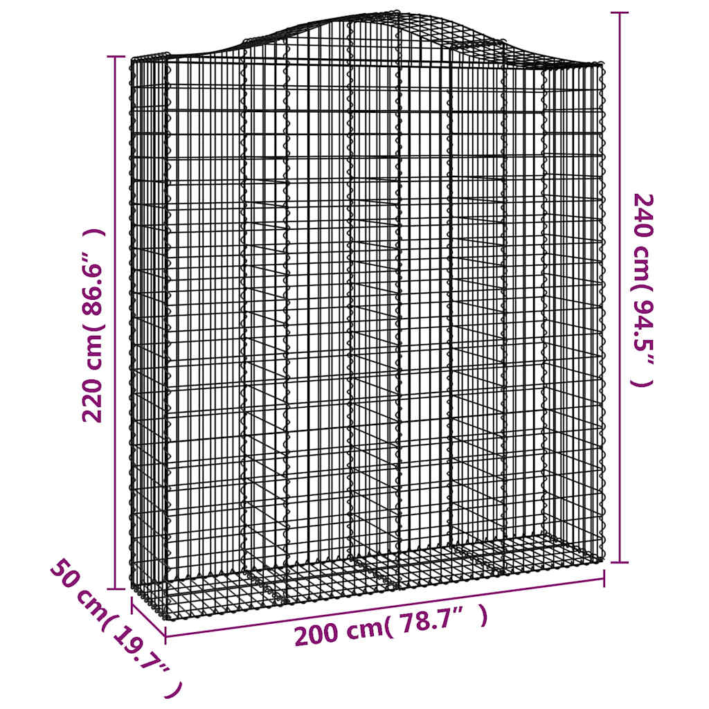 vidaXL Gabionen mit Hochbogen 7 Stk. 200x50x220/240cm Verzinktes Eisen
