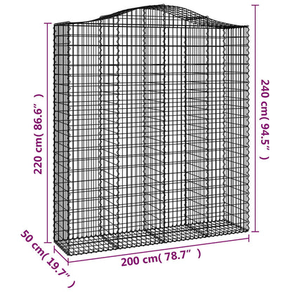 vidaXL Gabionen mit Hochbogen 7 Stk. 200x50x220/240cm Verzinktes Eisen