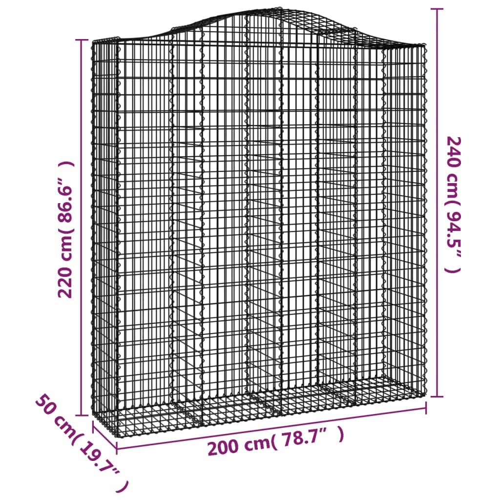 vidaXL Gabions avec arche haute 14 pcs 200x50x220/240 cm Fer galvanisé
