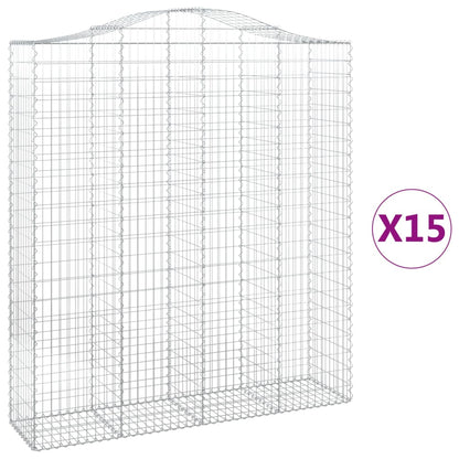 vidaXL Gabionen mit Hochbogen 15Stk. 200x50x220/240cm Verzinktes Eisen