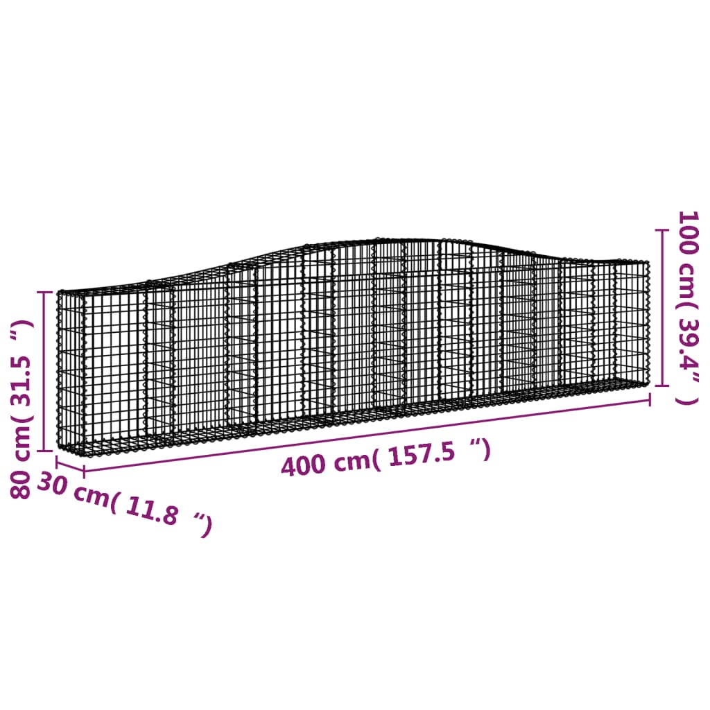 vidaXL Gabionen mit Hochbogen 3 Stk. 400x30x80/100cm Verzinktes Eisen