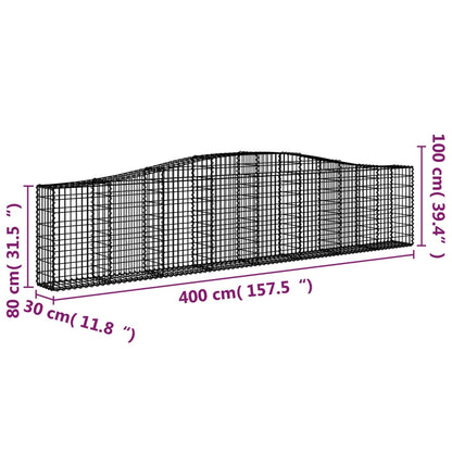 vidaXL Gabions avec arche haute 9 pcs 400x30x80/100 cm Fer galvanisé