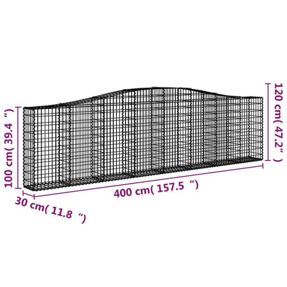 vidaXL Gabions avec arche 3 pèces 400x30x100/120 cm Fer galvanisé