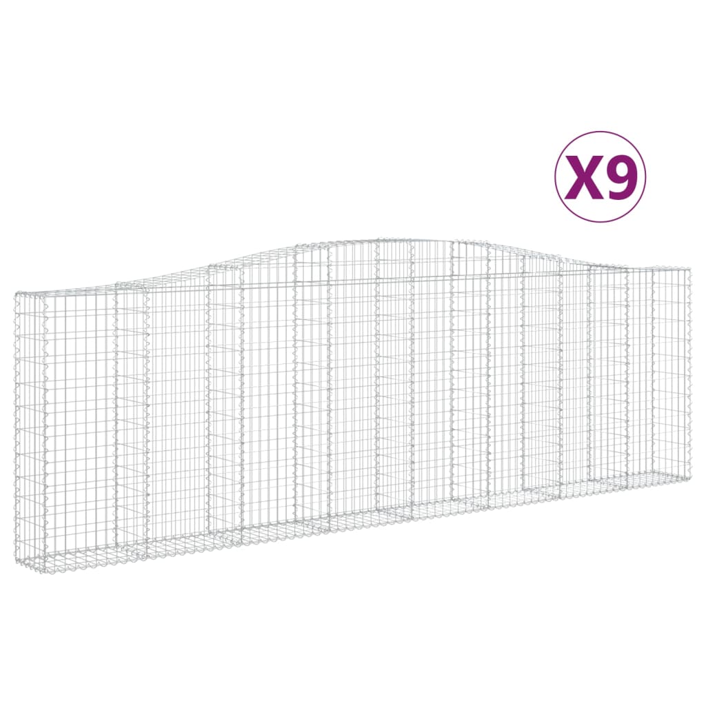vidaXL Gabionen mit Hochbogen 9 Stk. 400x30x120/140cm Verzinktes Eisen