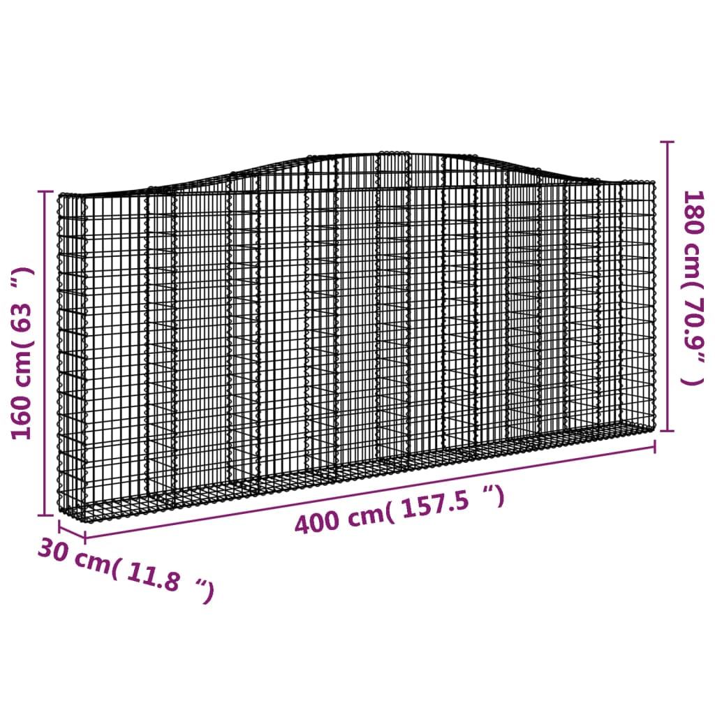 vidaXL Gabionen mit Hochbogen 4 Stk. 400x30x160/180cm Verzinktes Eisen