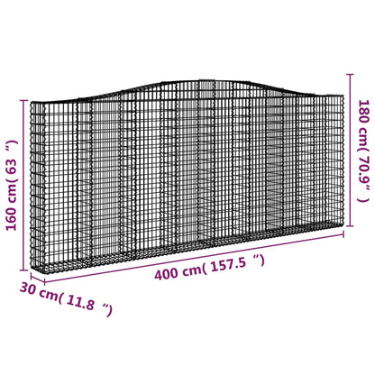 vidaXL Gabionen mit Hochbogen 4 Stk. 400x30x160/180cm Verzinktes Eisen
