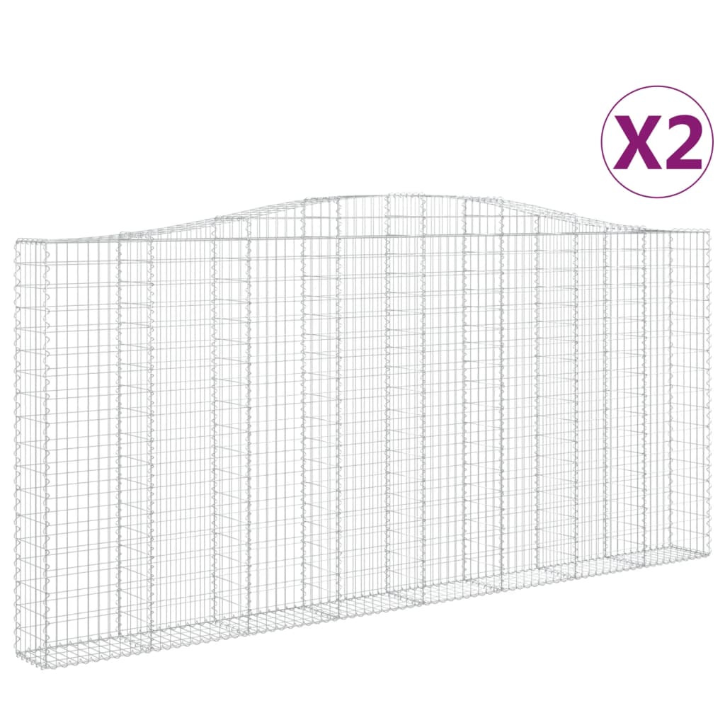 vidaXL Gabionen mit Hochbogen 2 Stk. 400x30x180/200cm Verzinktes Eisen