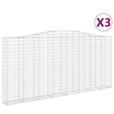 vidaXL Gabionen mit Hochbogen 3 Stk. 400x30x180/200cm Verzinktes Eisen