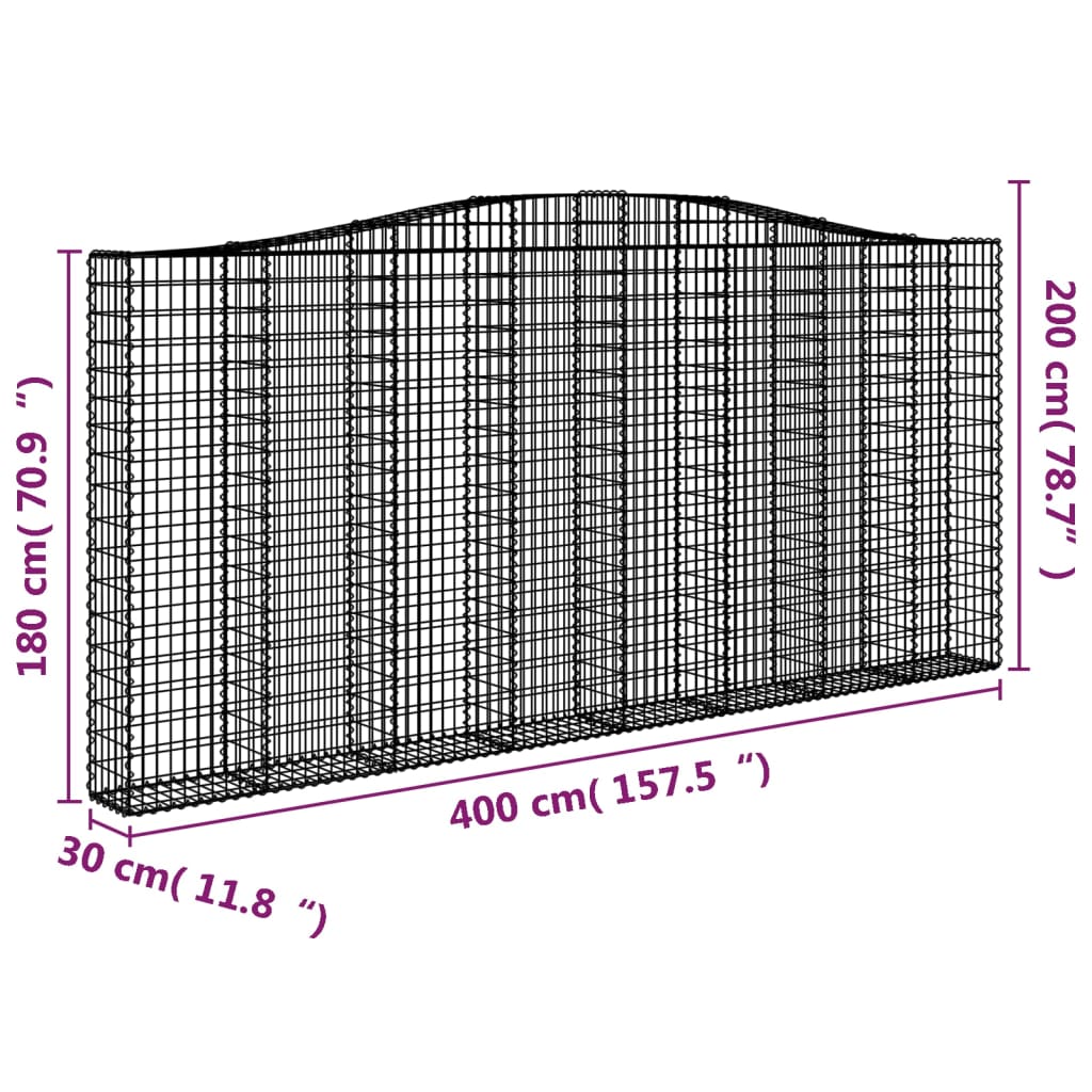 vidaXL Gabionen mit Hochbogen 3 Stk. 400x30x180/200cm Verzinktes Eisen