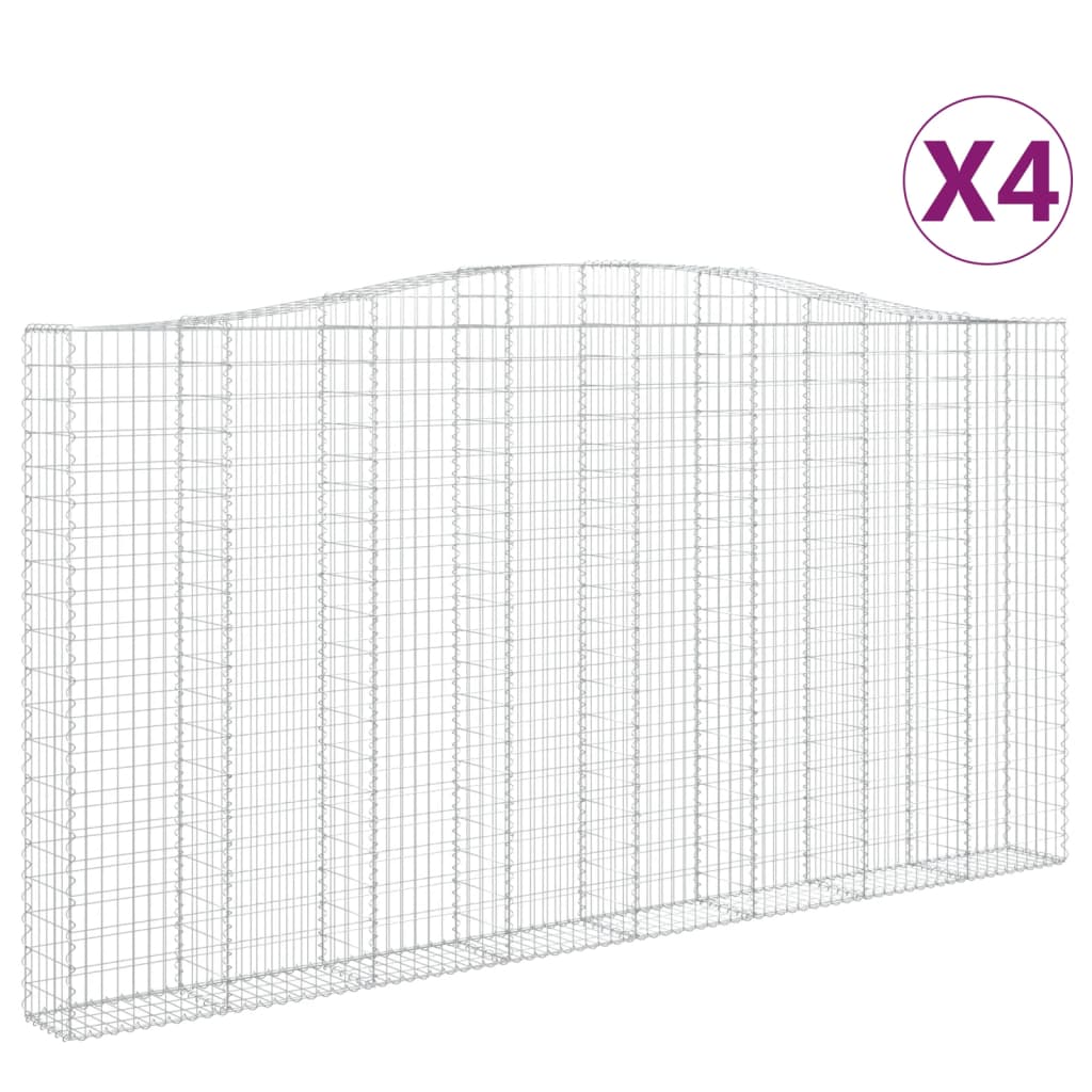 vidaXL Gabionen mit Hochbogen 4 Stk. 400x30x200/220cm Verzinktes Eisen