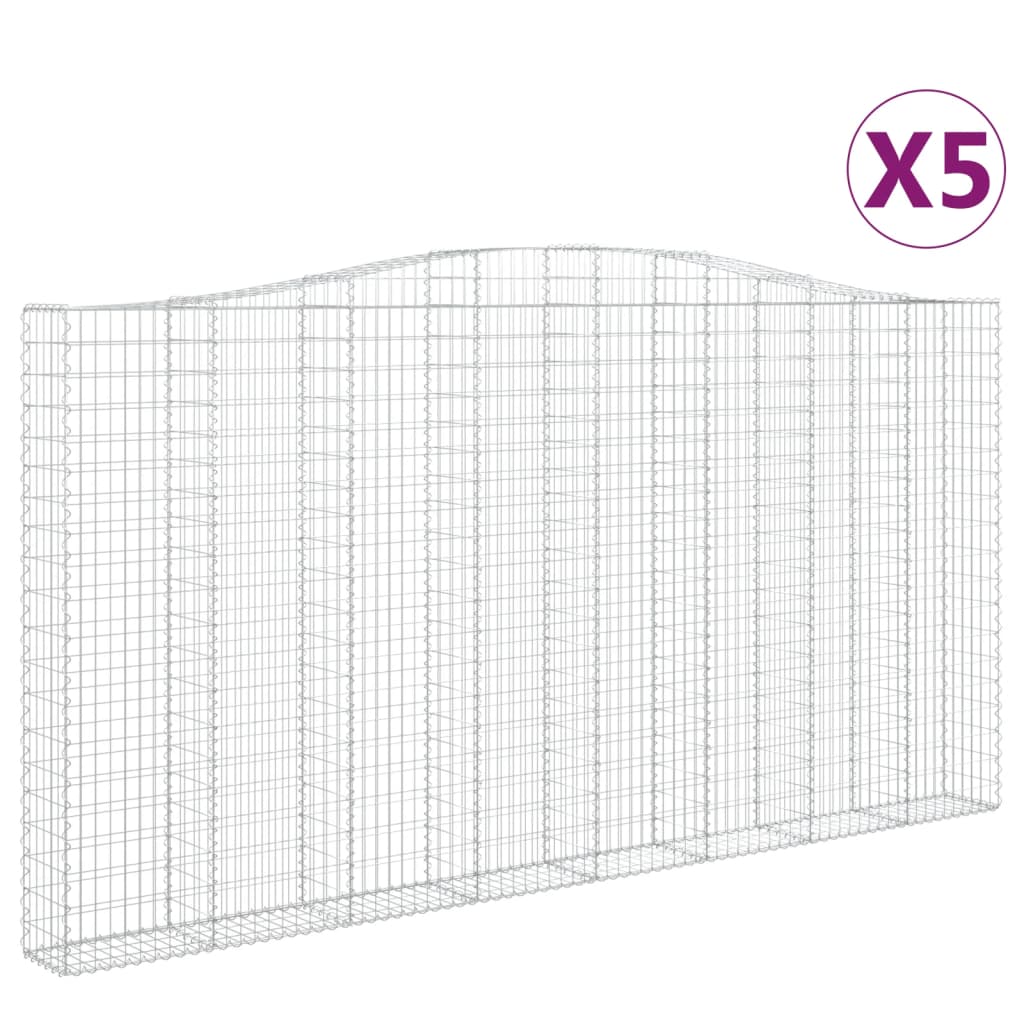 vidaXL Gabionen mit Hochbogen 5 Stk. 400x30x200/220cm Verzinktes Eisen