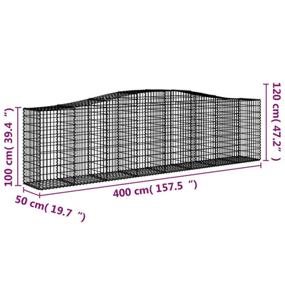 vidaXL Gabionen mit Hochbogen 10 Stk 400x50x100/120cm Verzinktes Eisen
