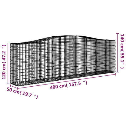 vidaXL Gabions avec arche haute 2 pcs 400x50x120/140cm Fer galvanisé