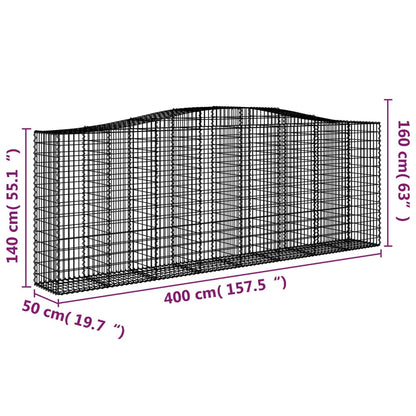 vidaXL Gabions à arc élevé 15 pcs 400x50x140/160 cm Fer galvanisé