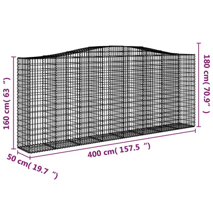 vidaXL Gabions avec arche surélevée 3 pcs 400x50x160/180 cm Fer galvanisé