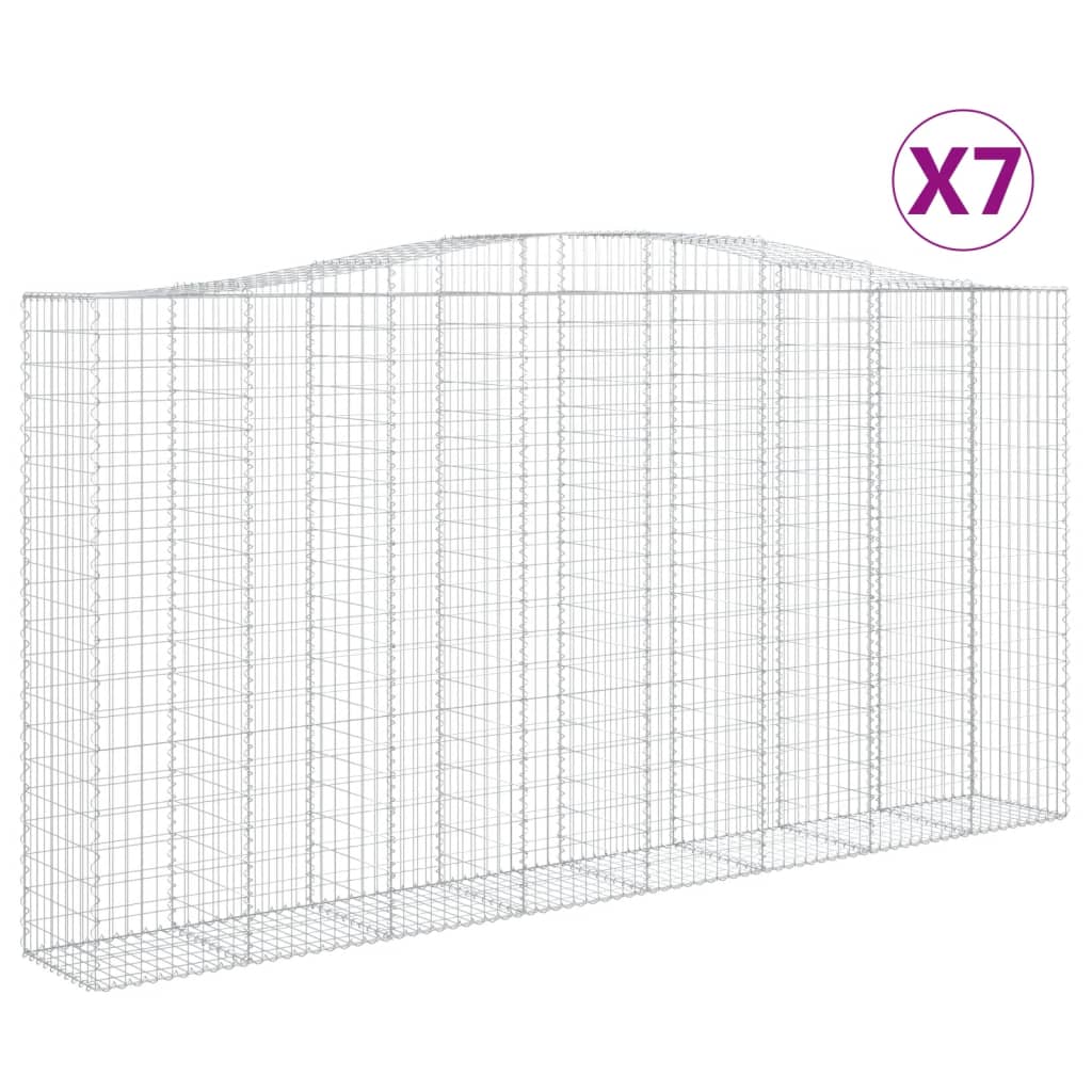 vidaXL Gabionen mit Hochbogen 7 Stk. 400x50x200/220cm Verzinktes Eisen