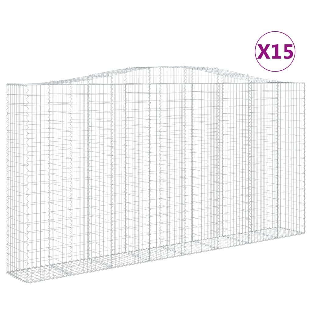 vidaXL Gabionen mit Hochbogen 15Stk. 400x50x200/220cm Verzinktes Eisen
