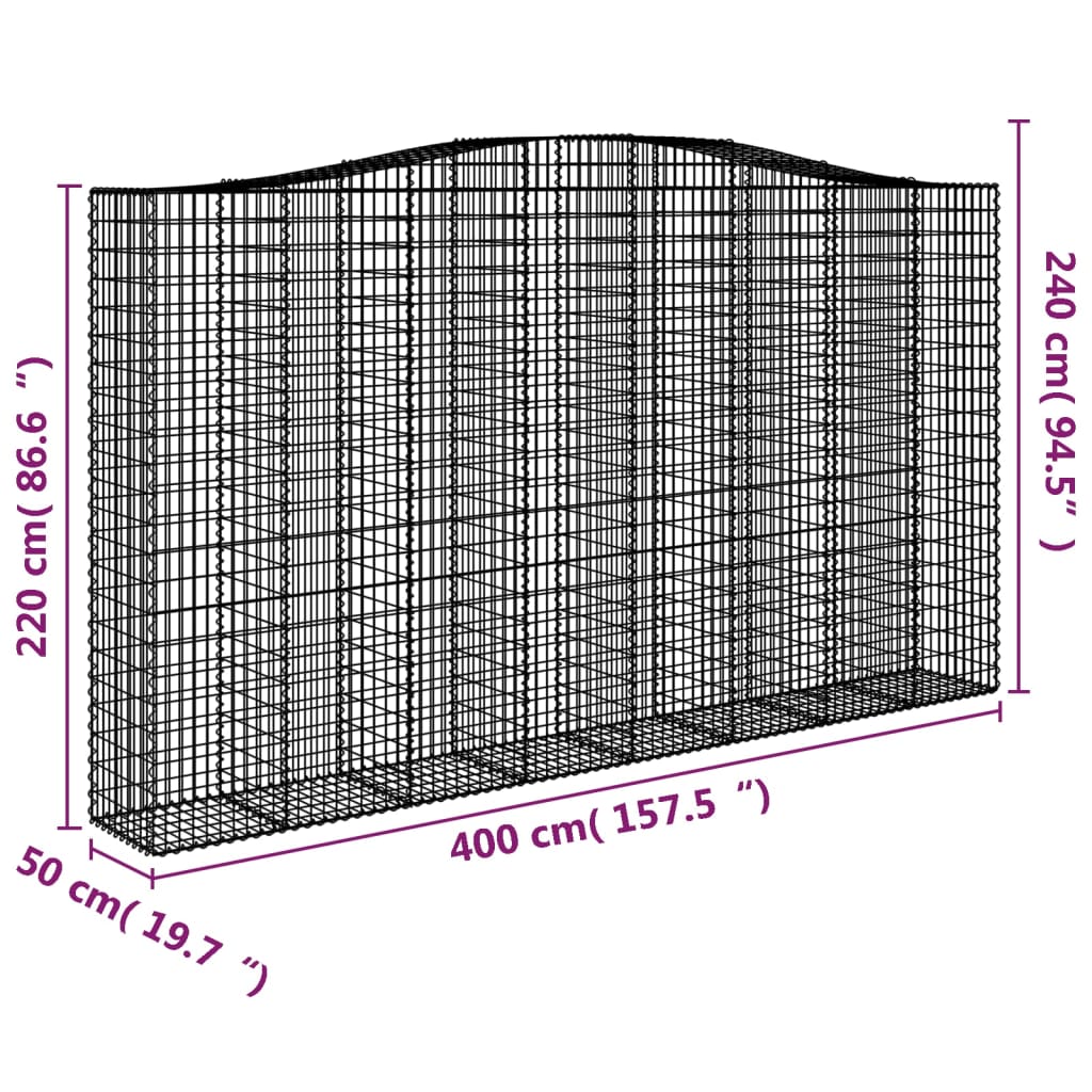 vidaXL Gabionen mit Hochbogen 8 Stk. 400x50x220/240cm Verzinktes Eisen