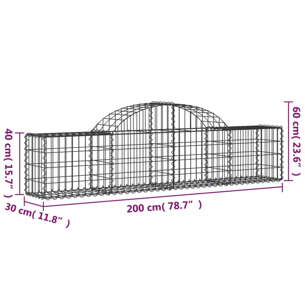 vidaXL Gabions avec arche haute 5 pcs 200x30x40/60 cm Fer galvanisé