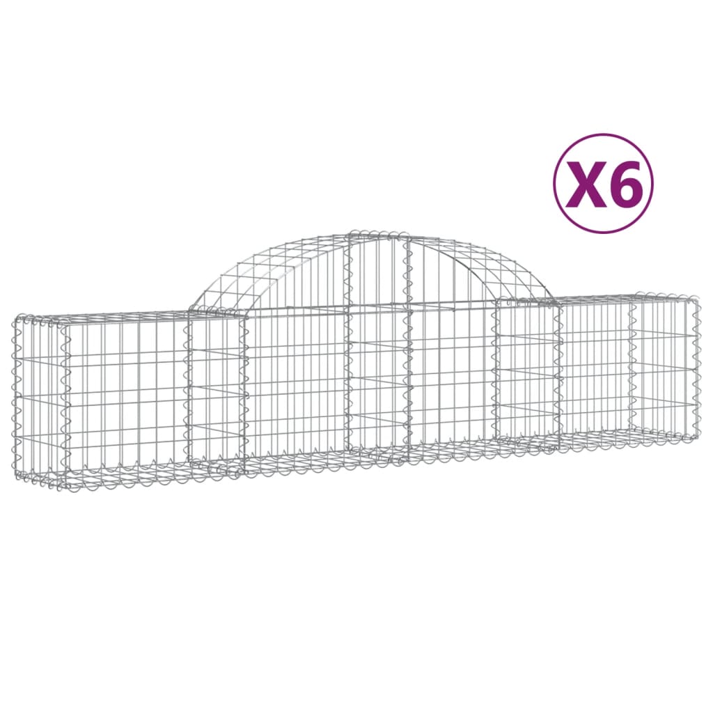 vidaXL Gabionen mit Hochbogen 6 Stk. 200x30x40/60 cm Verzinktes Eisen