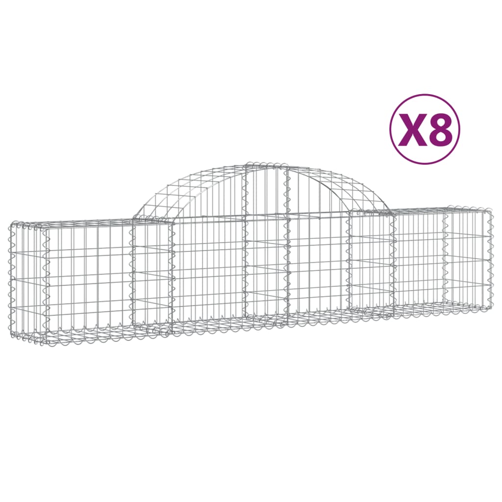 vidaXL Gabionen mit Hochbogen 8 Stk. 200x30x40/60 cm Verzinktes Eisen