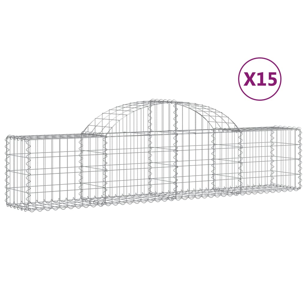 vidaXL Gabionen mit Hochbogen 15 Stk. 200x30x40/60 cm Verzinktes Eisen