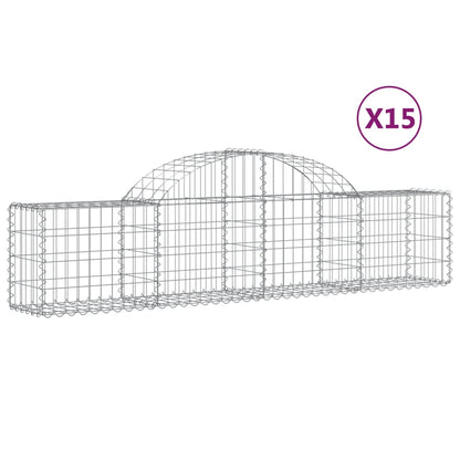 vidaXL Gabionen mit Hochbogen 15 Stk. 200x30x40/60 cm Verzinktes Eisen