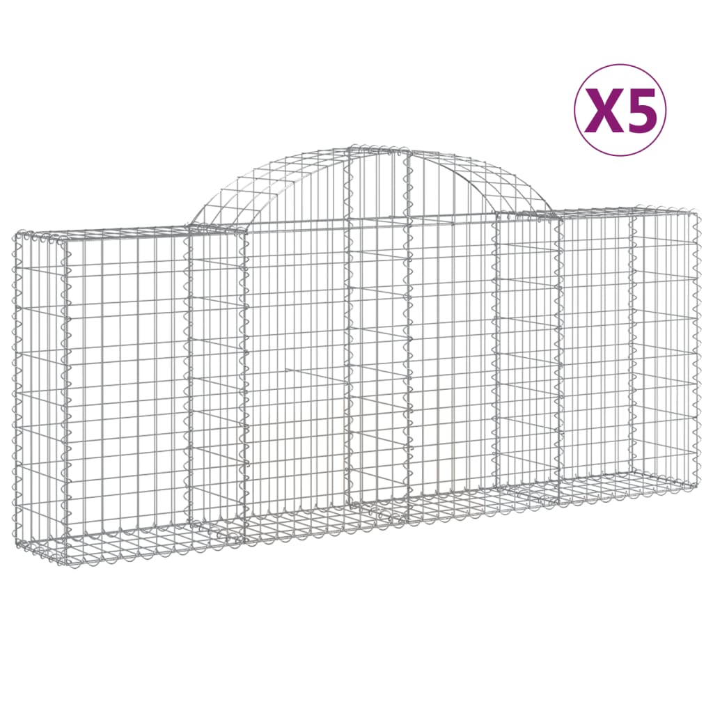 vidaXL Gabionen mit Hochbogen 5 Stk. 200x30x80/100 cm Verzinktes Eisen