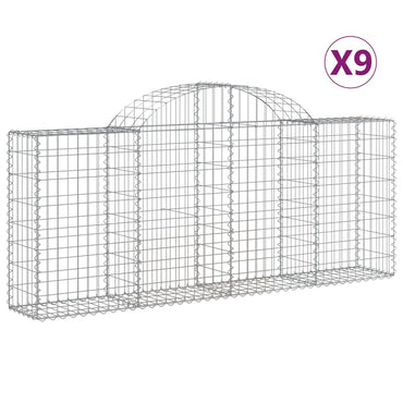 vidaXL Gabionen mit Hochbogen 9 Stk. 200x30x80/100 cm Verzinktes Eisen