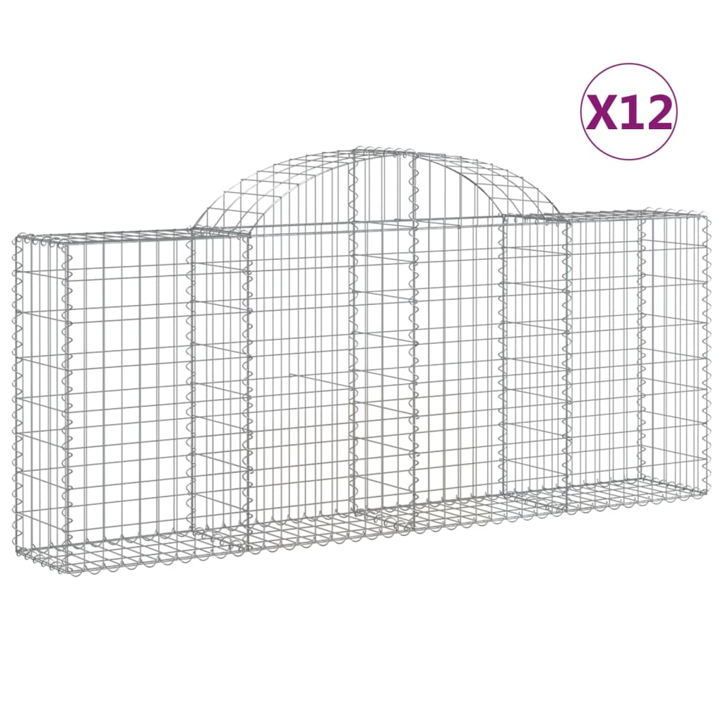 vidaXL Gabions avec arche 12 pcs 200x30x80/100 cm Fer galvanisé