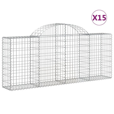 vidaXL Gabionen mit Hochbogen 15 Stk. 200x30x80/100cm Verzinktes Eisen