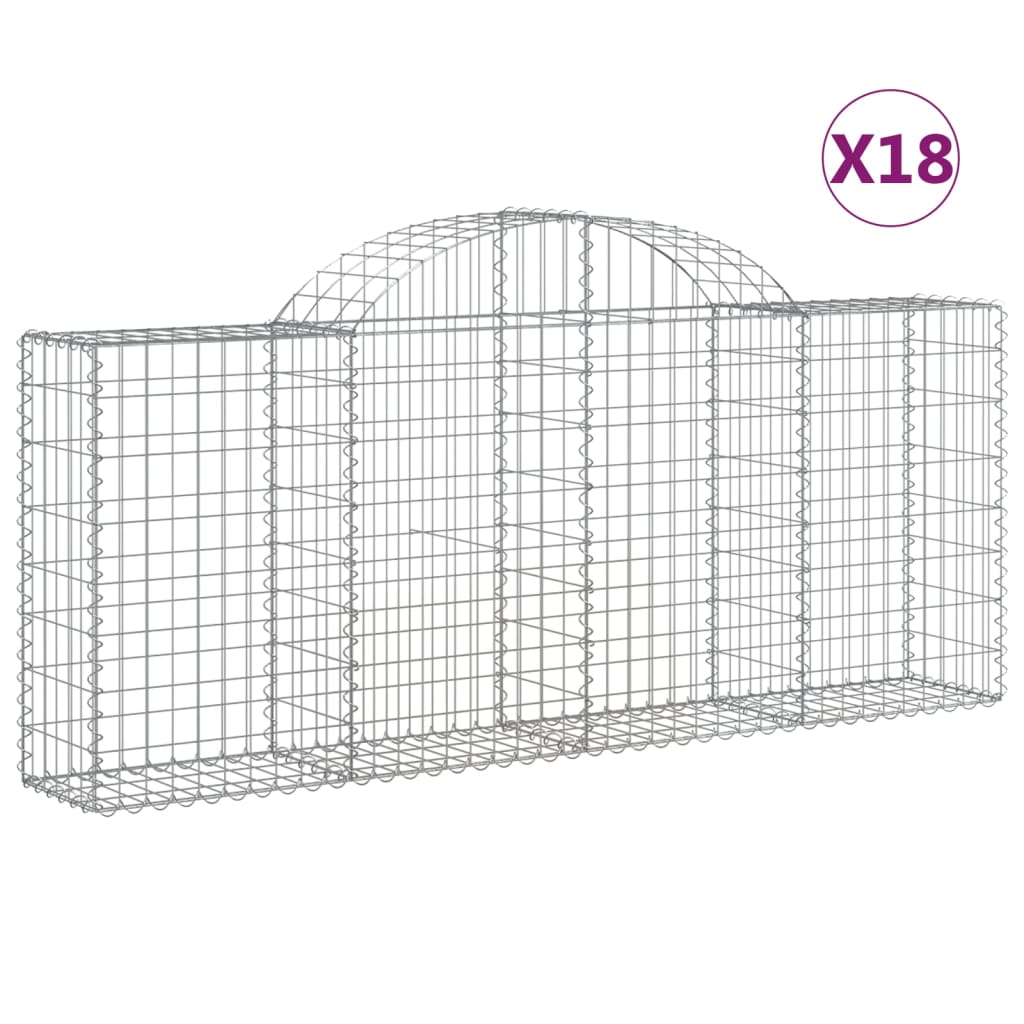 vidaXL Gabionen mit Hochbogen 18 Stk. 200x30x80/100cm Verzinktes Eisen