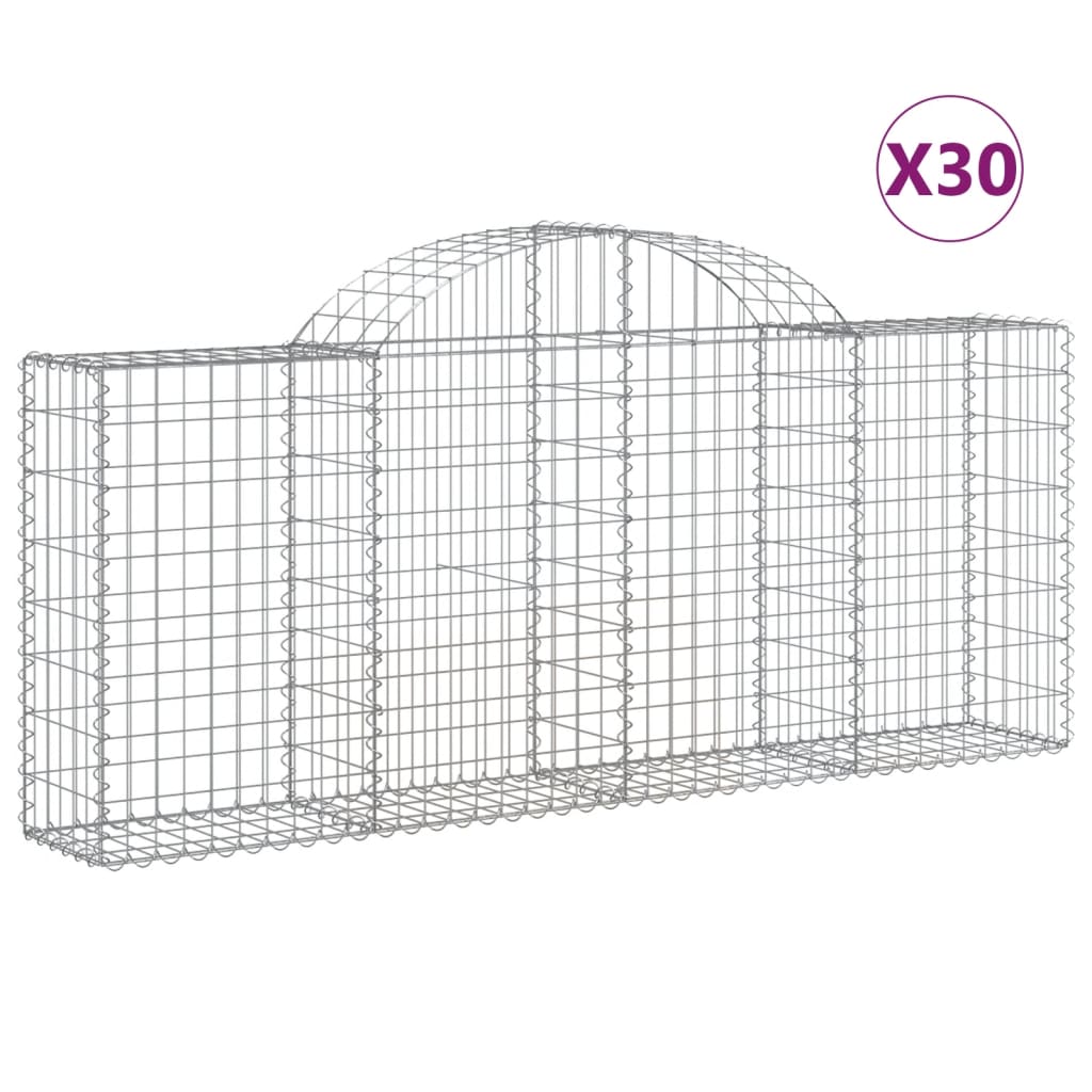 vidaXL Gabionen mit Hochbogen 30 Stk. 200x30x80/100cm Verzinktes Eisen