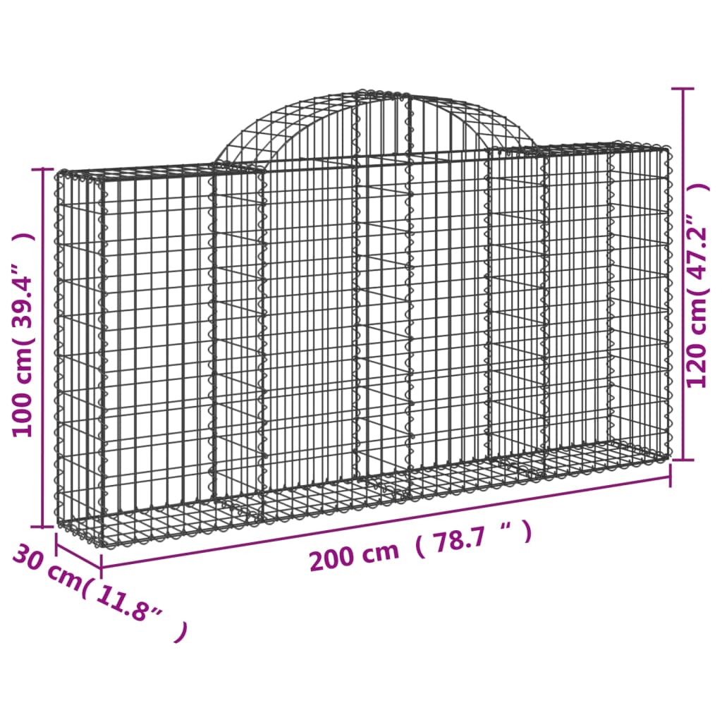 vidaXL Gabionen mit Hochbogen 8 Stk. 200x30x100/120cm Verzinktes Eisen