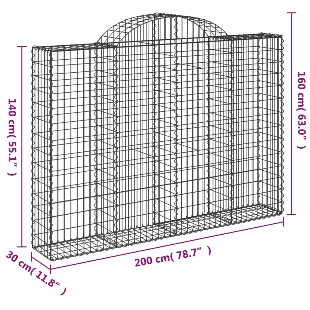 vidaXL Gabionen mit Hochbogen 5 Stk. 200x30x140/160cm Verzinktes Eisen