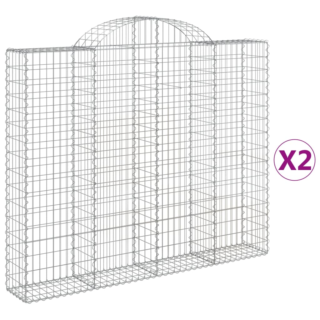 vidaXL Gabionen mit Hochbogen 2 Stk. 200x30x160/180cm Verzinktes Eisen