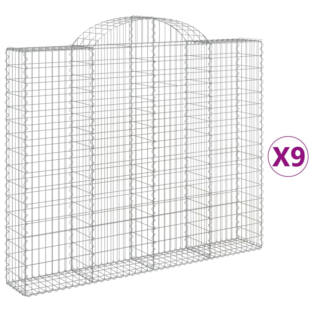 vidaXL Gabionen mit Hochbogen 9 Stk. 200x30x160/180cm Verzinktes Eisen