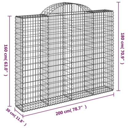 vidaXL Gabionen mit Hochbogen 9 Stk. 200x30x160/180cm Verzinktes Eisen
