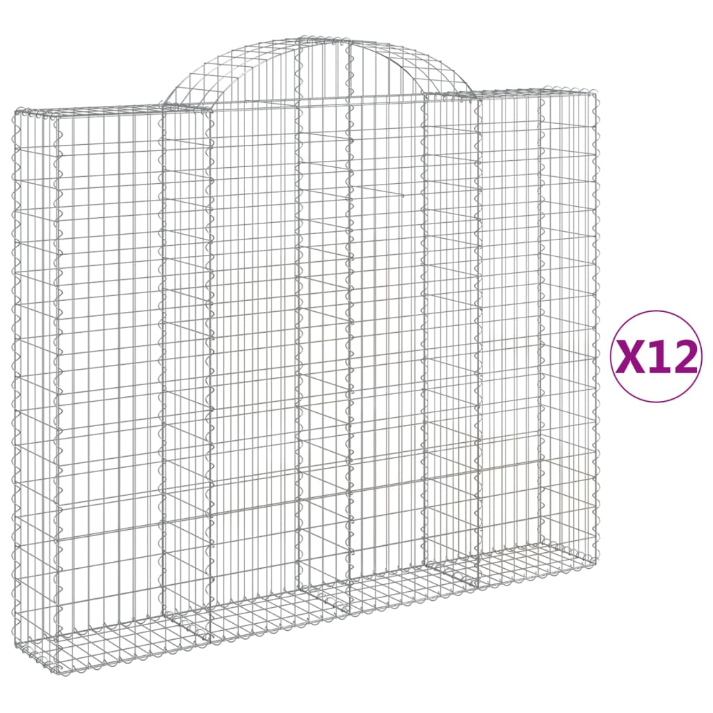 vidaXL Gabionen mit Hochbogen 12 Stk 200x30x160/180cm Verzinktes Eisen