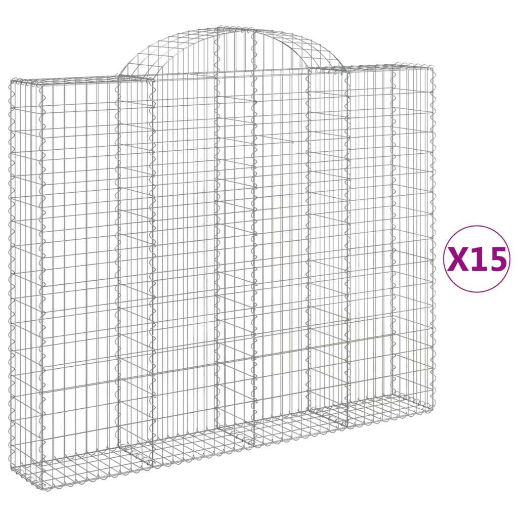 vidaXL Gabionen mit Hochbogen 15 Stk 200x30x160/180cm Verzinktes Eisen