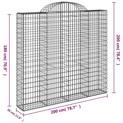 vidaXL Gabionen mit Hochbogen 2 Stk. 200x30x180/200cm Verzinktes Eisen