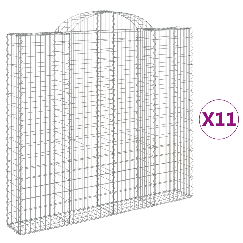 vidaXL Gabionen mit Hochbogen 11 Stk 200x30x180/200cm Verzinktes Eisen